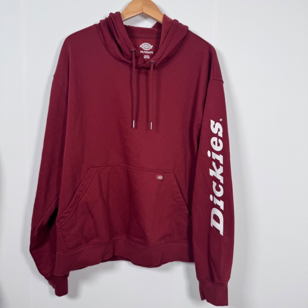 Dickies Men 2XL Maroon Logo Fleece Pullover Hoodie Athleisure Workwear Gorpcore